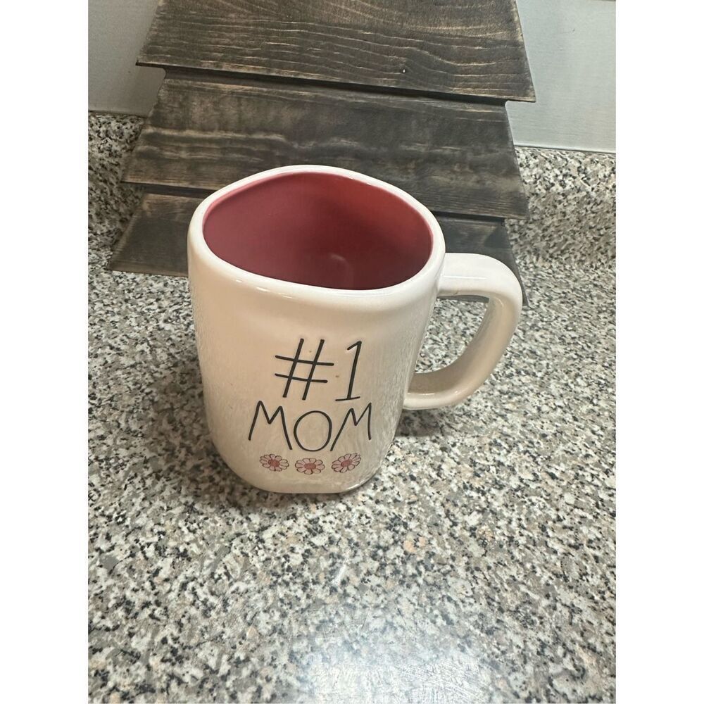 Rae Dunn #1 MOM Coffee Tea Mug Cup 18 Oz Ceramic White with Little Flowers